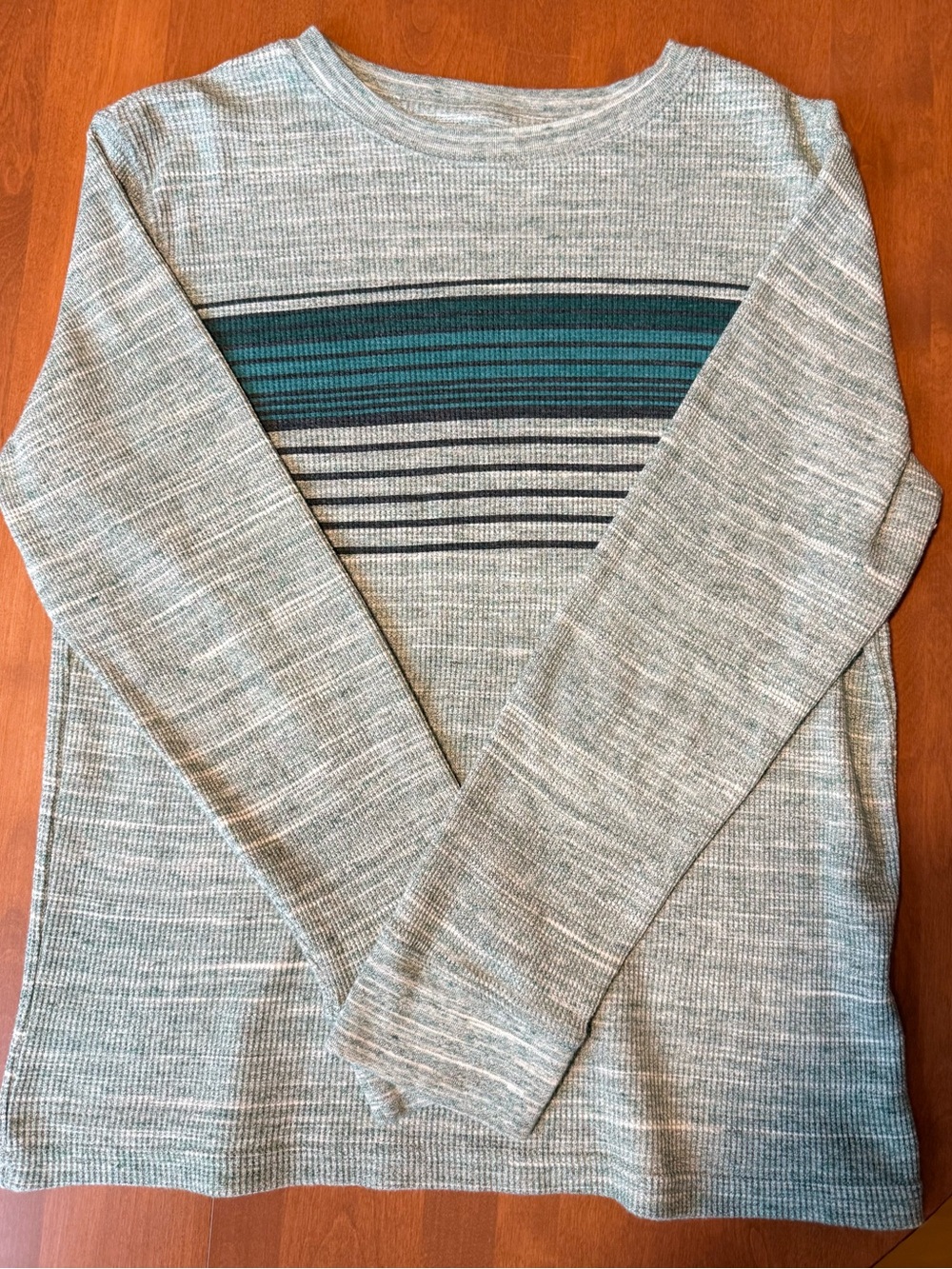 Kids Crewneck Sweater in Green with Teal Stripe